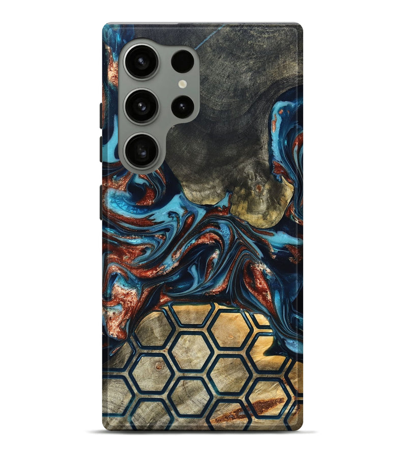 Galaxy S24 Ultra Wood Live Edge Phone Case - Shari (Teal & Gold, 819595)
