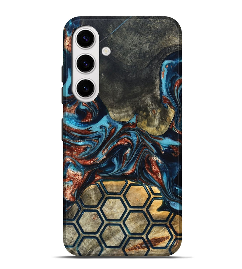 Galaxy S25 Plus Wood Live Edge Phone Case - Shari (Teal & Gold, 819595)