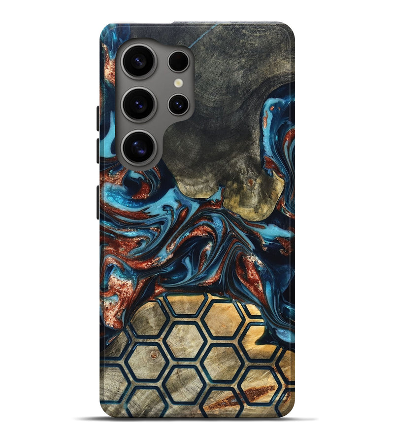 Galaxy S25 Ultra Wood Live Edge Phone Case - Shari (Teal & Gold, 819595)