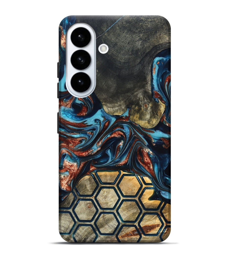 Galaxy S26 Plus Wood Live Edge Phone Case - Shari (Teal & Gold, 819595)