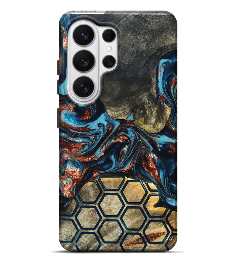 Galaxy S26 Ultra Wood Live Edge Phone Case - Shari (Teal & Gold, 819595)