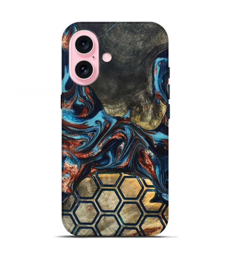 iPhone 17 Wood Live Edge Phone Case - Shari (Teal & Gold, 819595)