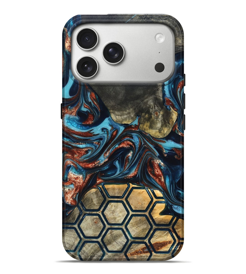 iPhone 17 Pro Max Wood Live Edge Phone Case - Shari (Teal & Gold, 819595)