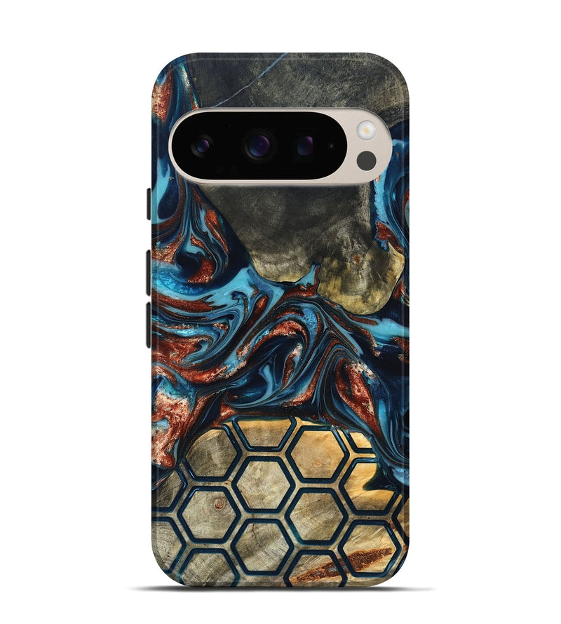Pixel 10 Wood Live Edge Phone Case - Shari (Teal & Gold, 819595)