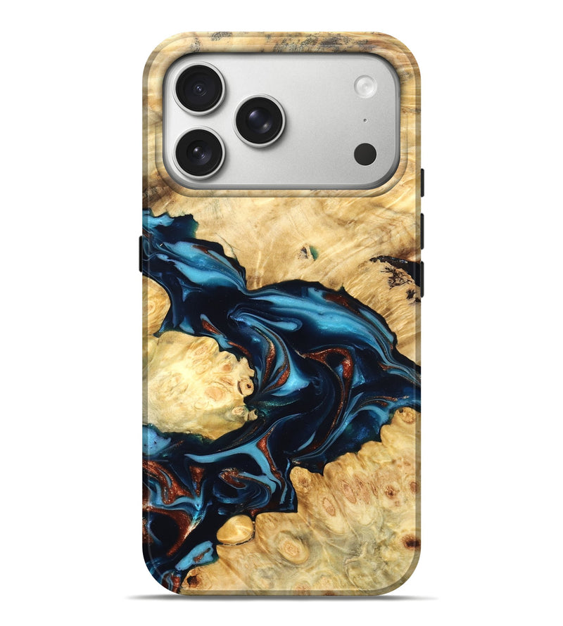 iPhone 17 Pro Max Wood Live Edge Phone Case - West (Teal & Gold, 819601)