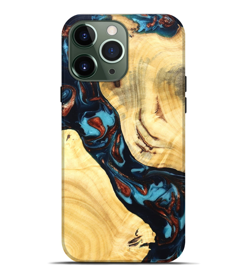 iPhone 13 Pro Max Wood Live Edge Phone Case - Abdiel (Teal & Gold, 819602)