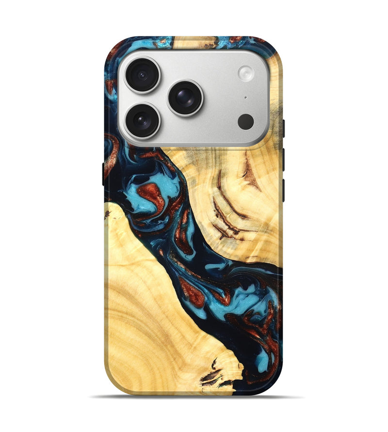 iPhone 17 Pro Wood Live Edge Phone Case - Abdiel (Teal & Gold, 819602)