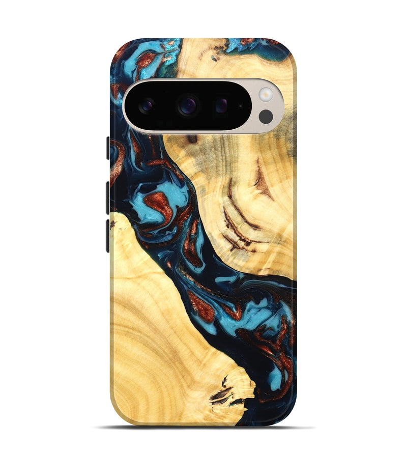 Pixel 10 Pro Wood Live Edge Phone Case - Abdiel (Teal & Gold, 819602)