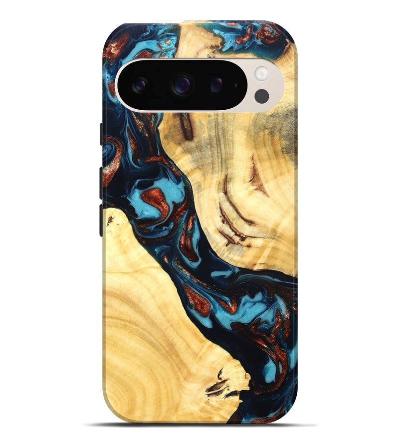 Pixel 9 Pro XL Wood Live Edge Phone Case - Abdiel (Teal & Gold, 819602)