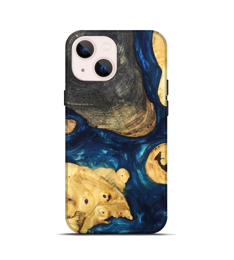iPhone 13 mini Wood Live Edge Phone Case - Kolby (Teal & Gold, 819606)