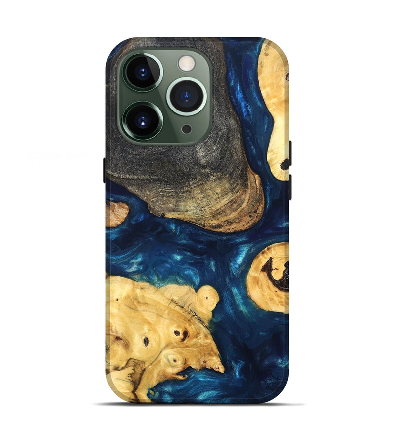 iPhone 13 Pro Wood Live Edge Phone Case - Kolby (Teal & Gold, 819606)