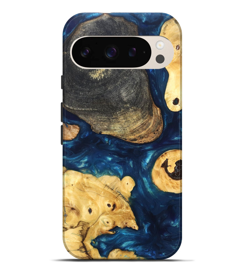 Pixel 9 Pro XL Wood Live Edge Phone Case - Kolby (Teal & Gold, 819606)