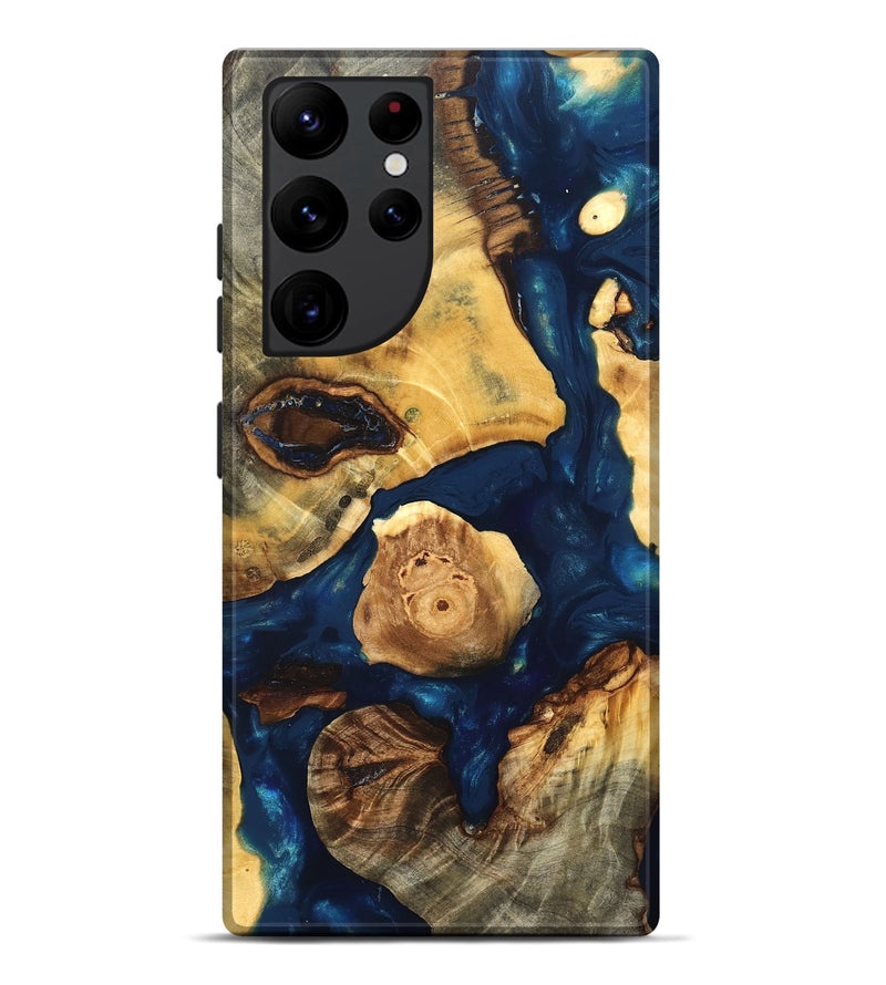 Galaxy S22 Ultra Wood Live Edge Phone Case - Clement (Teal & Gold, 819607)