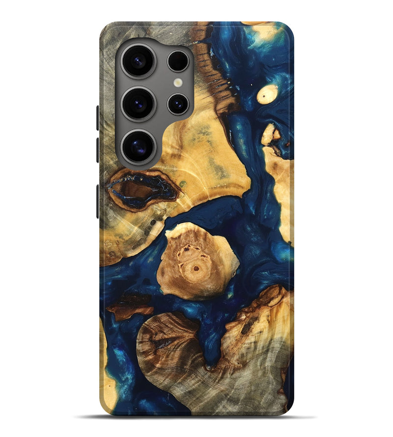 Galaxy S25 Ultra Wood Live Edge Phone Case - Clement (Teal & Gold, 819607)