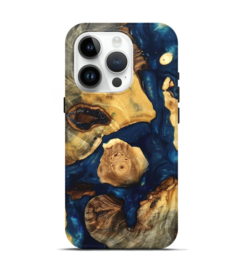 iPhone 15 Pro Wood Live Edge Phone Case - Clement (Teal & Gold, 819607)