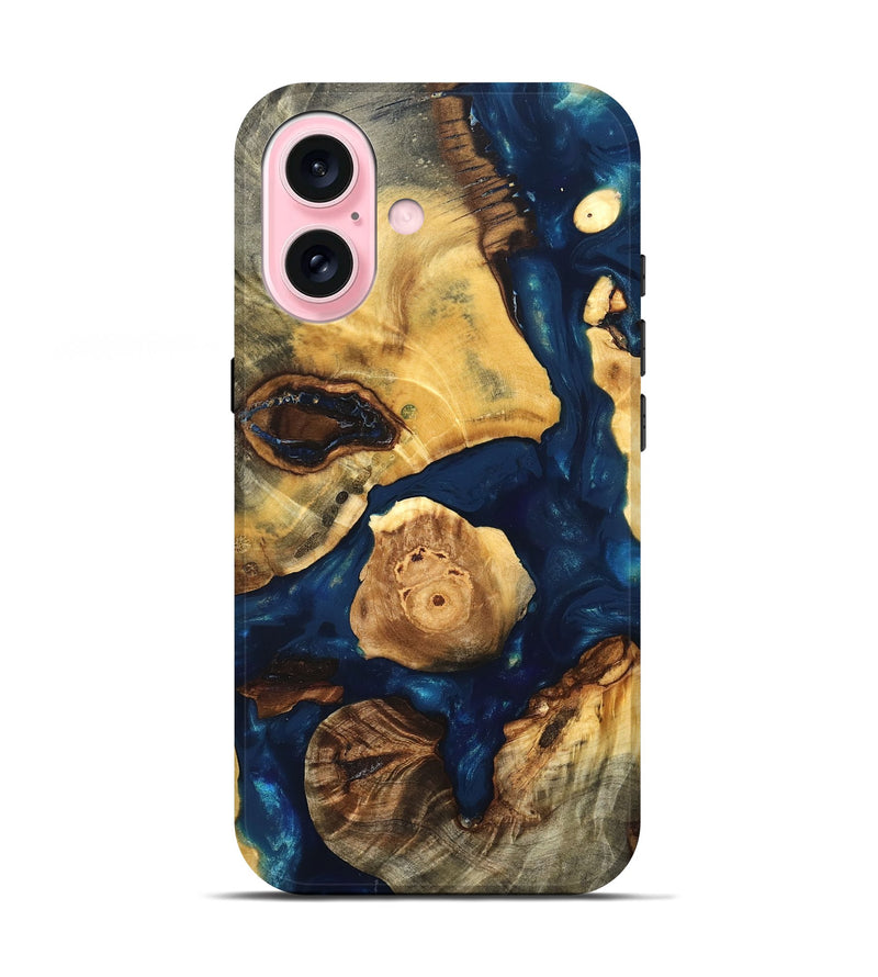 iPhone 17 Wood Live Edge Phone Case - Clement (Teal & Gold, 819607)
