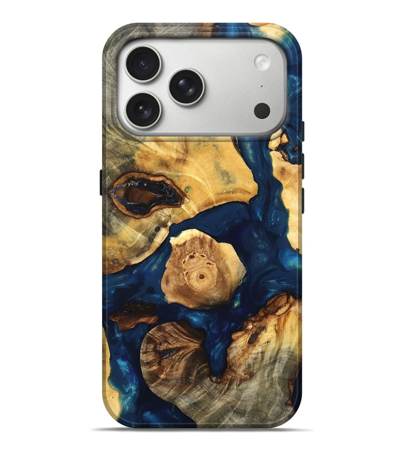 iPhone 17 Pro Max Wood Live Edge Phone Case - Clement (Teal & Gold, 819607)