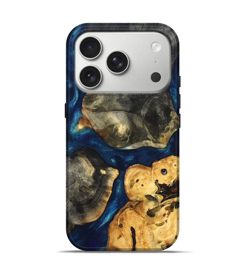 iPhone 17 Pro Wood Live Edge Phone Case - Dave (Teal & Gold, 819608)