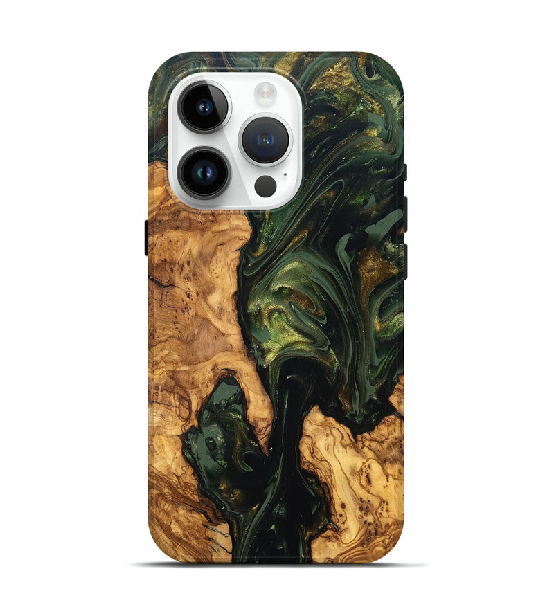iPhone 15 Pro Wood Live Edge Phone Case - Alysha (Ancient Olive, 819612)