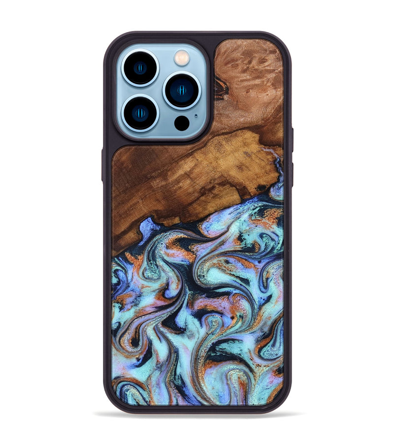 iPhone 14 Pro Max Wood Phone Case - Jakayla (Teal & Gold, 819614)