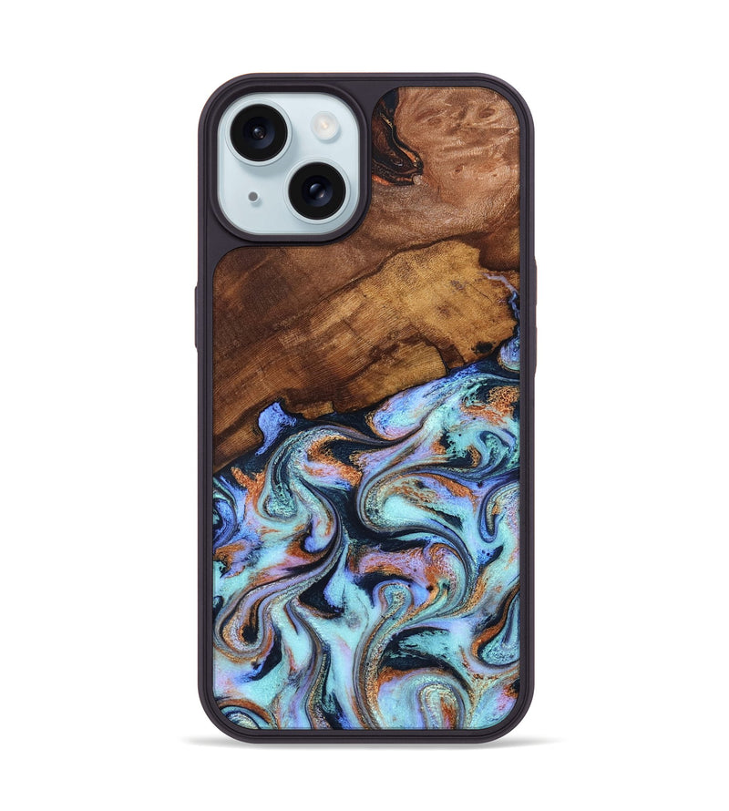 iPhone 15 Wood Phone Case - Jakayla (Teal & Gold, 819614)