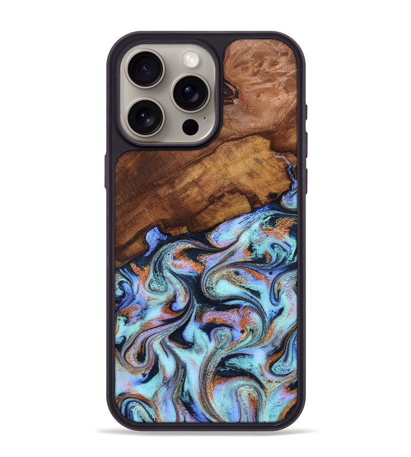 iPhone 15 Pro Max Wood Phone Case - Jakayla (Teal & Gold, 819614)