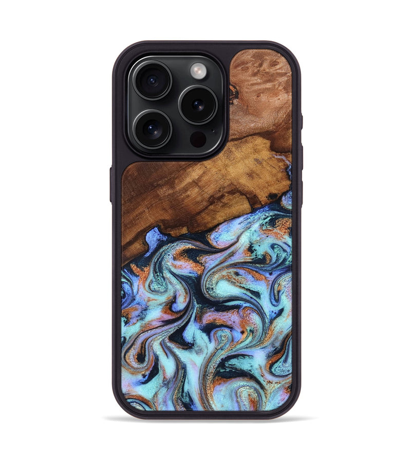 iPhone 15 Pro Wood Phone Case - Jakayla (Teal & Gold, 819614)