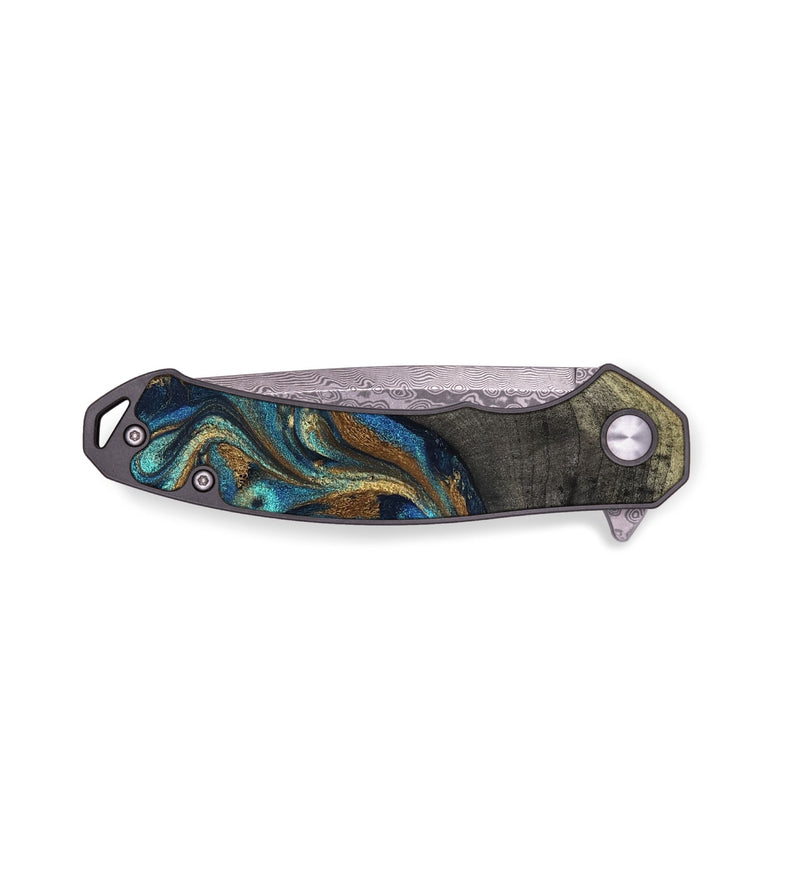 EDC Wood Pocket Knife - Evalyn (Teal & Gold, 819616)