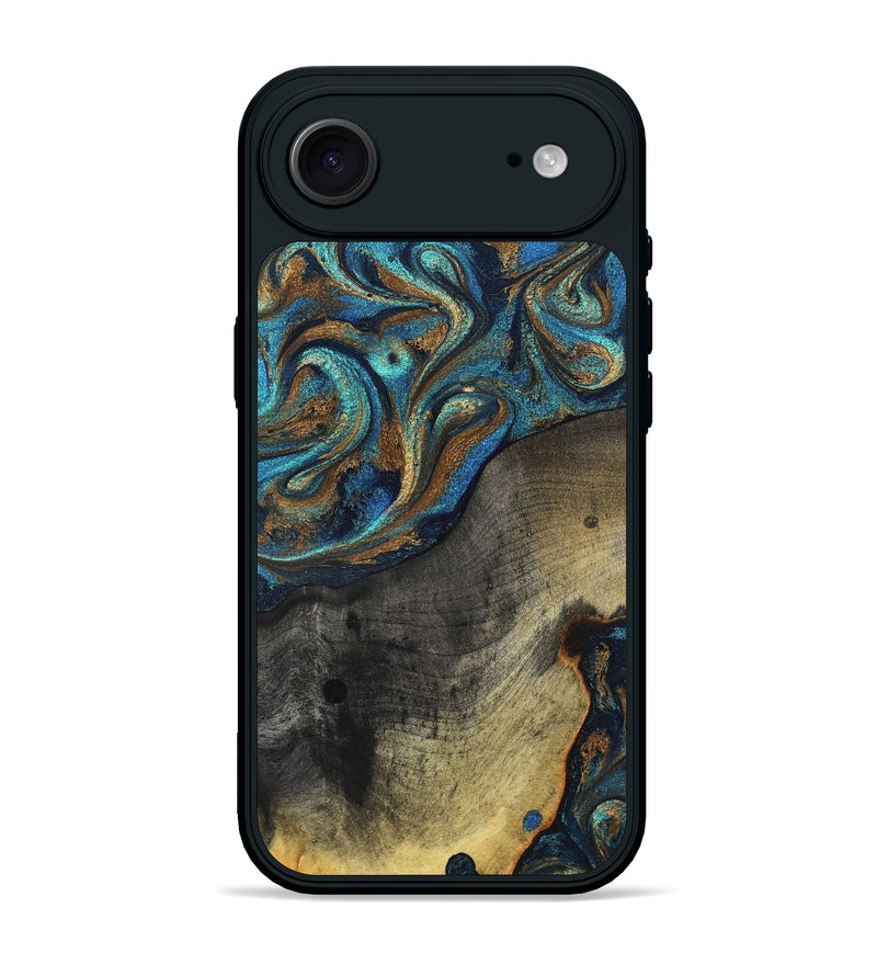 iPhone 17 Air Wood Phone Case - Evalyn (Teal & Gold, 819616)