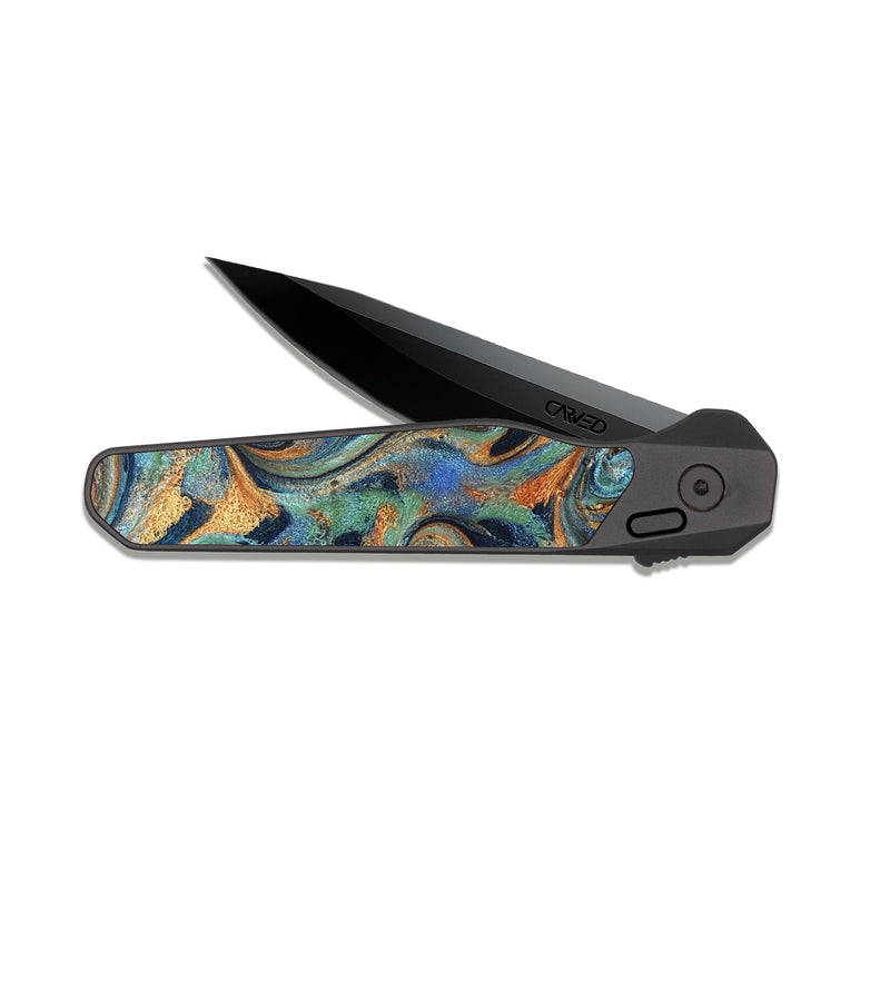 EDC Dark Slate ResinArt Pocket Knife - Yareli (Teal & Gold, 819617)