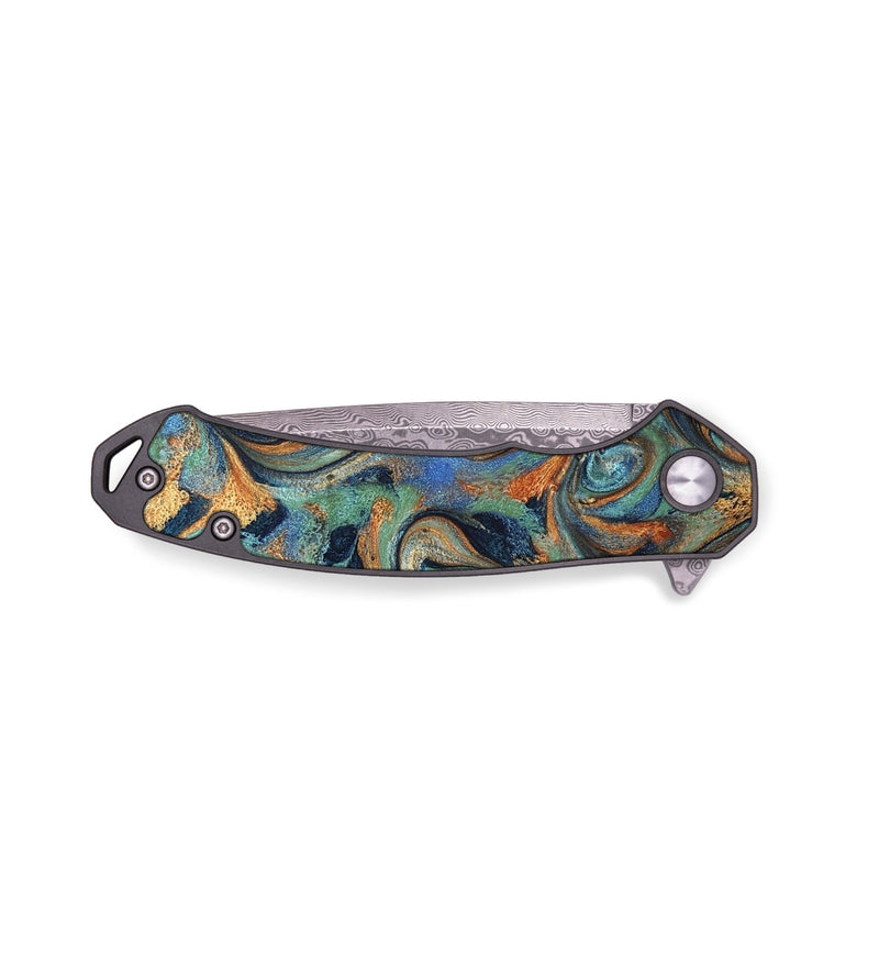 EDC ResinArt Pocket Knife - Yareli (Teal & Gold, 819617)