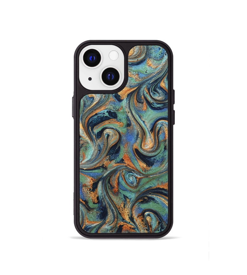 iPhone 13 mini ResinArt Phone Case - Yareli (Teal & Gold, 819617)