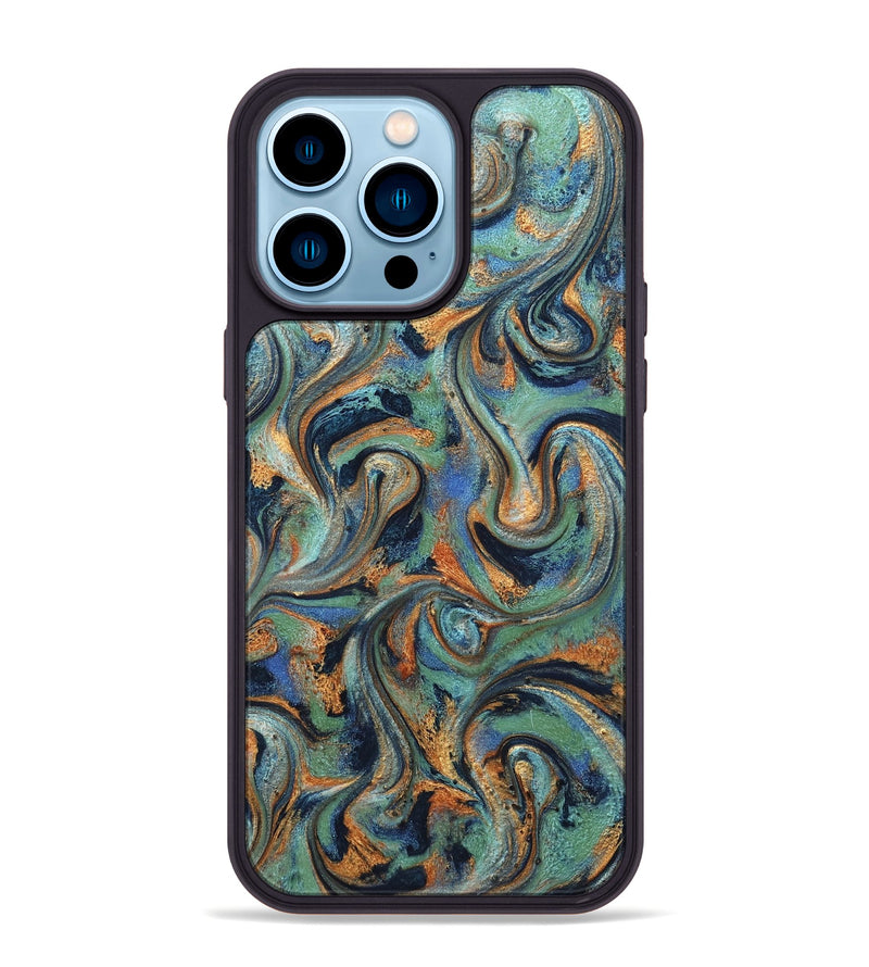 iPhone 14 Pro Max ResinArt Phone Case - Yareli (Teal & Gold, 819617)