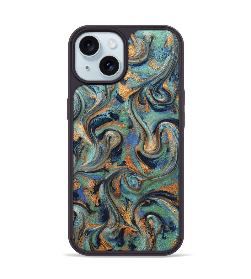 iPhone 15 ResinArt Phone Case - Yareli (Teal & Gold, 819617)