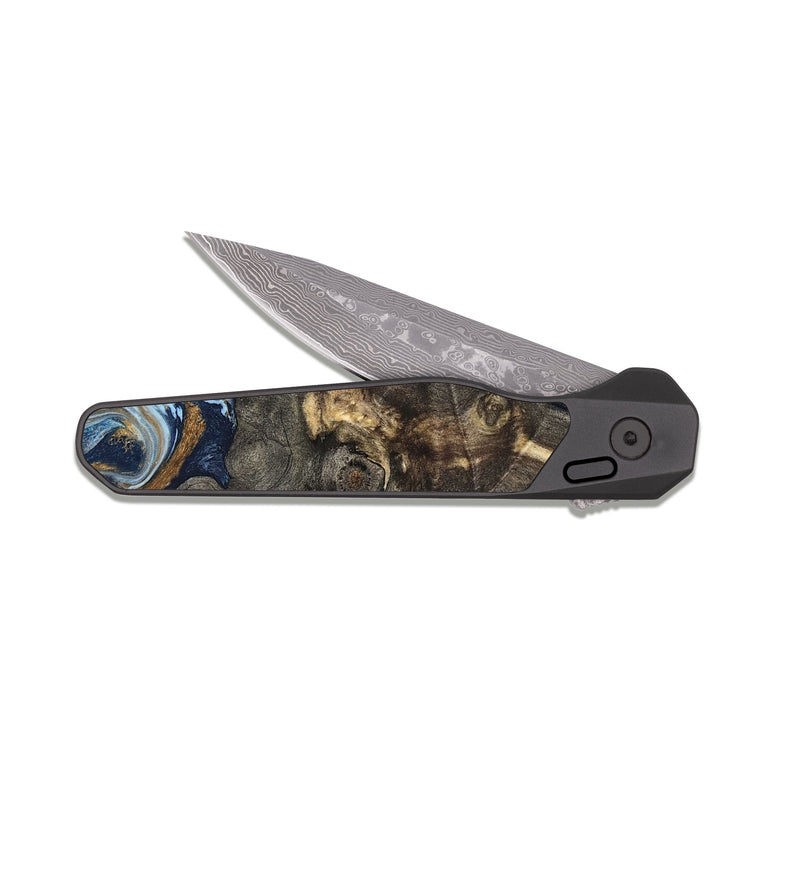 EDC Dark Damascus Wood Pocket Knife - Corrine (Teal & Gold, 819618)
