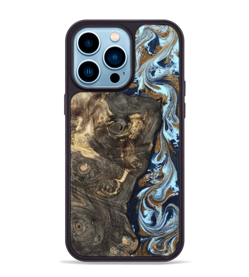 iPhone 14 Pro Max Wood Phone Case - Corrine (Teal & Gold, 819618)