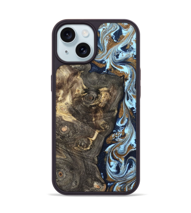 iPhone 15 Wood Phone Case - Corrine (Teal & Gold, 819618)