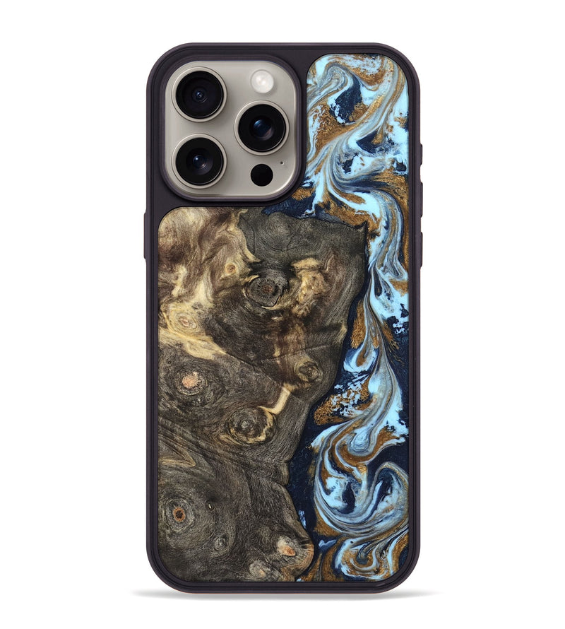 iPhone 15 Pro Max Wood Phone Case - Corrine (Teal & Gold, 819618)