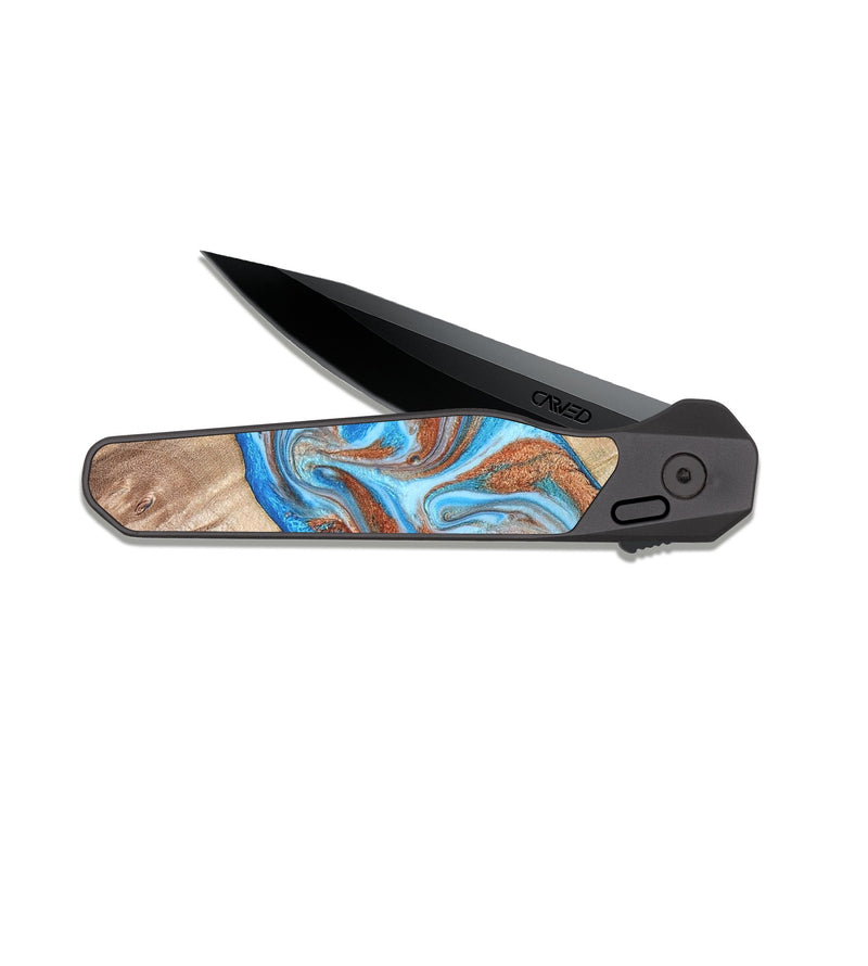 EDC Dark Slate Wood Pocket Knife - Major (Teal & Gold, 819619)