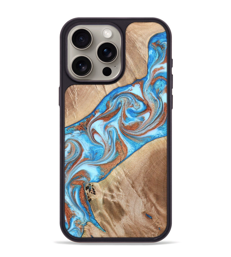 iPhone 15 Pro Max Wood Phone Case - Major (Teal & Gold, 819619)
