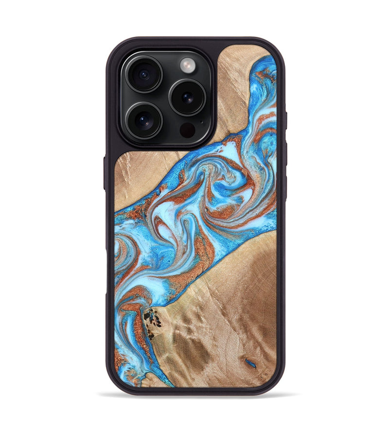 iPhone 16 Pro Wood Phone Case - Major (Teal & Gold, 819619)