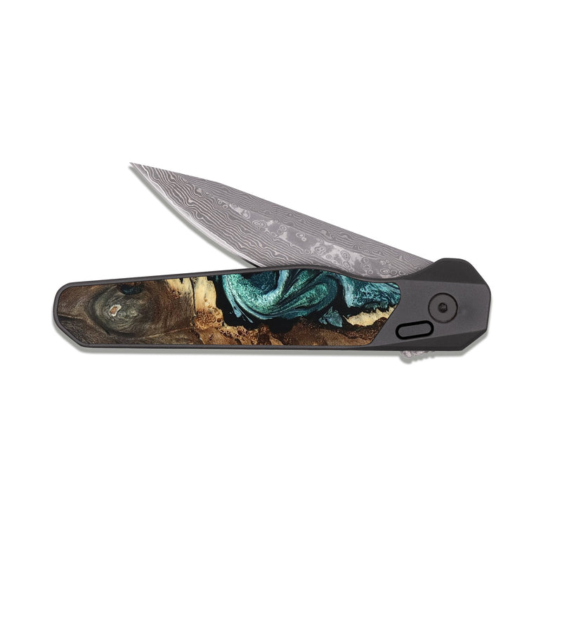 EDC Dark Damascus Wood Pocket Knife - David (Green, 819648)