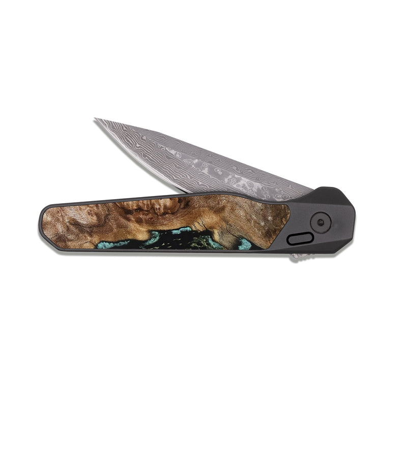 EDC Dark Damascus Wood Pocket Knife - Kamora (Green, 819651)