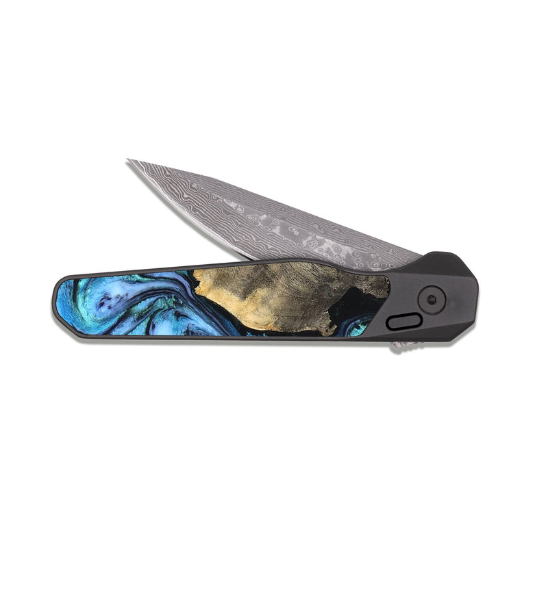 EDC Dark Damascus Wood Pocket Knife - Garret (Blue, 819670)