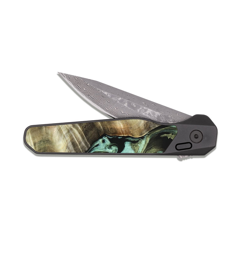 EDC Dark Damascus Wood Pocket Knife - Idell (Green, 819671)
