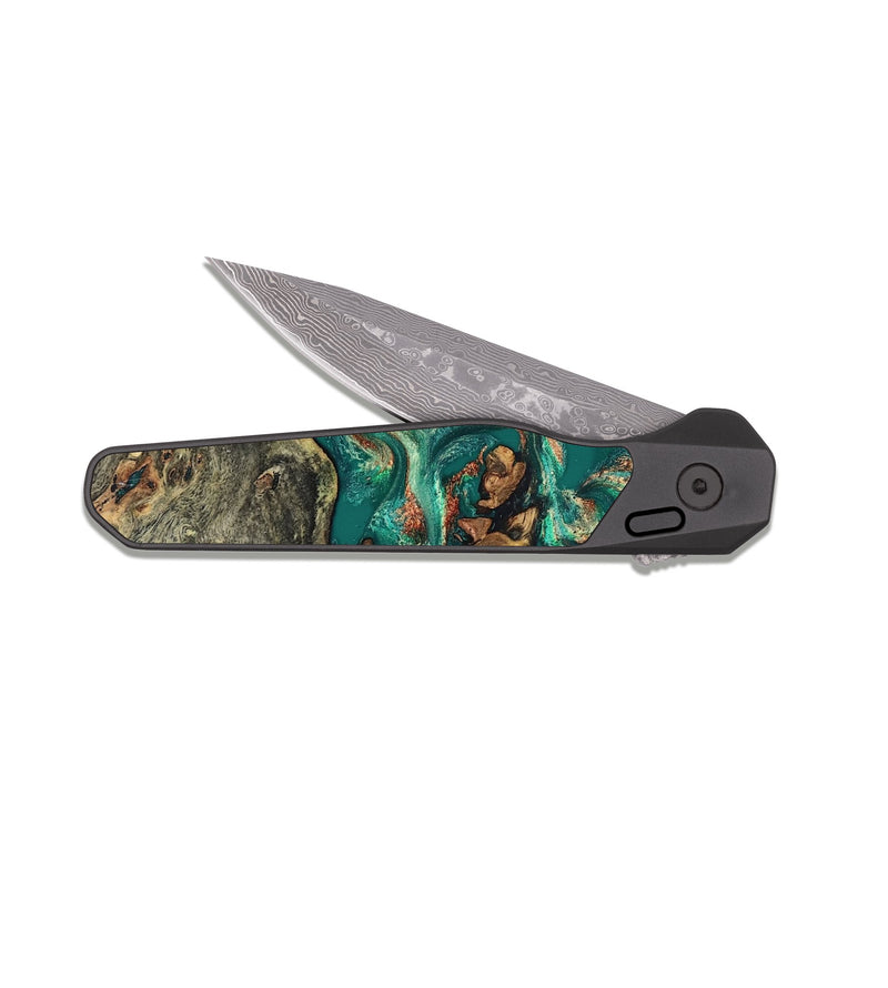 EDC Dark Damascus Wood Pocket Knife - Orval (Green, 819672)