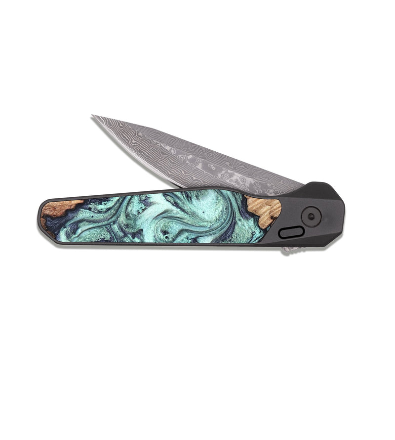 EDC Dark Damascus Wood Pocket Knife - Aleah (Green, 819675)