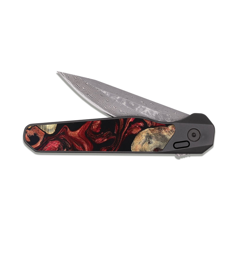 EDC Dark Damascus Wood Pocket Knife - Shellie (Red, 819688)