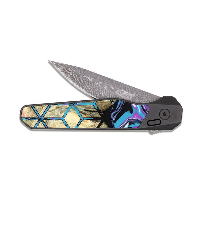 EDC Dark Damascus Wood Pocket Knife - Kayden (Neon, 819694)
