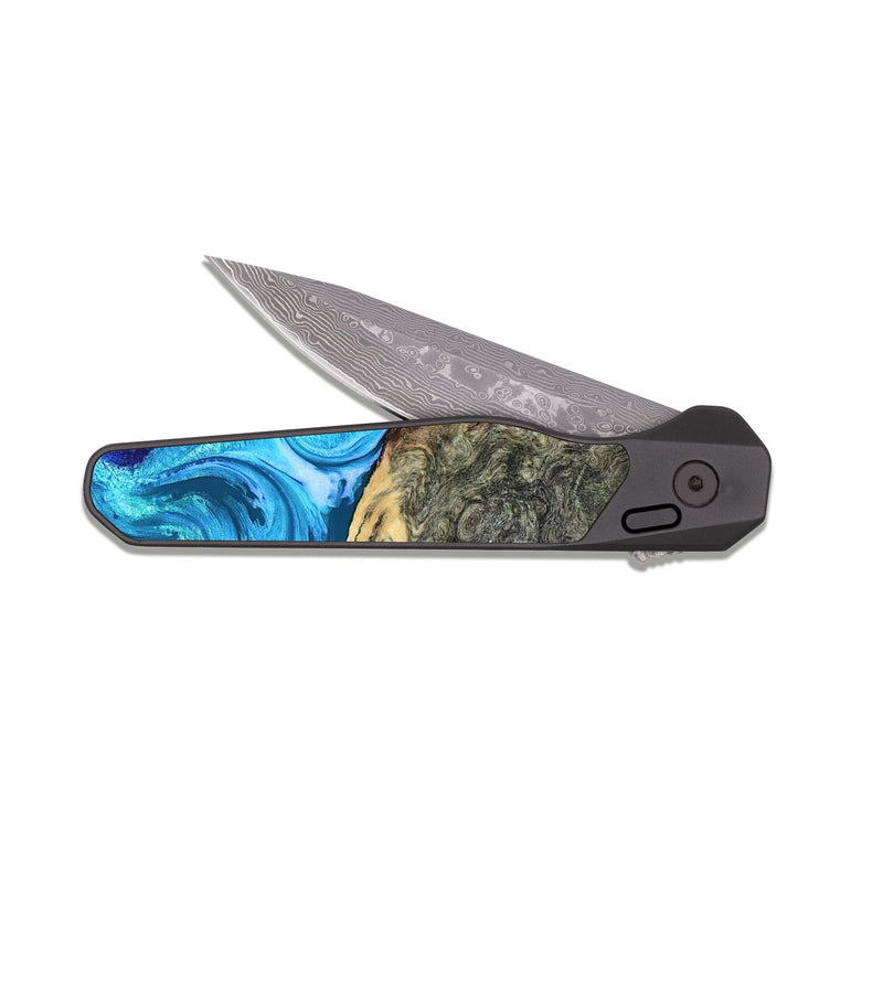 EDC Dark Damascus Wood Pocket Knife - Alda (Blue, 819706)